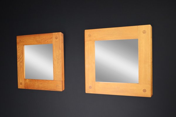 Mid-Century Modern Mirrors in Elm by Pierre Chapo, France, 1970s, Set of 2-TRW-1702345