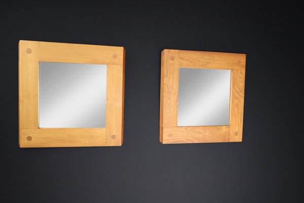 Mid-Century Modern Mirrors in Elm by Pierre Chapo, France, 1970s, Set of 2-TRW-1702345