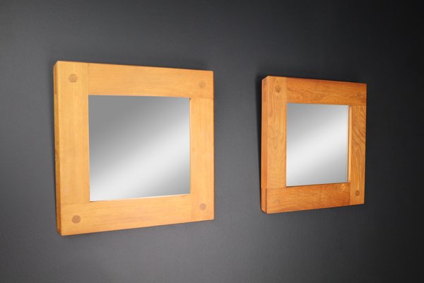 Mid-Century Modern Mirrors in Elm by Pierre Chapo, France, 1970s, Set of 2-TRW-1702345