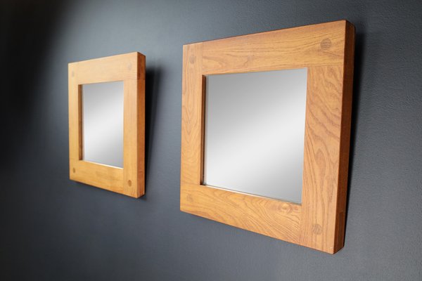 Mid-Century Modern Mirrors in Elm by Pierre Chapo, France, 1970s, Set of 2-TRW-1702345