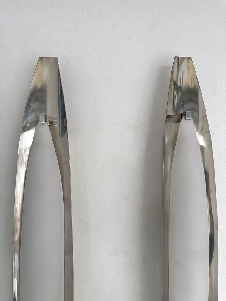 Mid-Century Modern Model 2254 Metal and Opaline Glass Sconces by Fontana Arte, Italy, 1960s, Set of 2