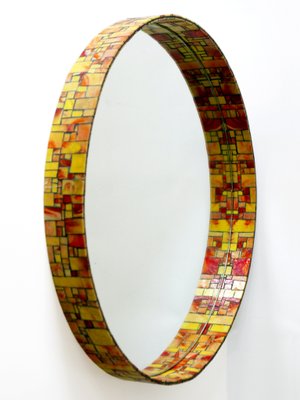 Mid-Century Modern Mosaic Framed Circular Wall Mirror, Italy, 1960s-WPT-716566