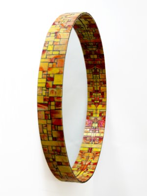 Mid-Century Modern Mosaic Framed Circular Wall Mirror, Italy, 1960s-WPT-716566