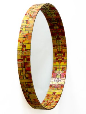 Mid-Century Modern Mosaic Framed Circular Wall Mirror, Italy, 1960s-WPT-716566