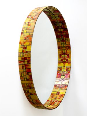 Mid-Century Modern Mosaic Framed Circular Wall Mirror, Italy, 1960s-WPT-716566