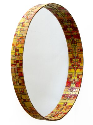 Mid-Century Modern Mosaic Framed Circular Wall Mirror, Italy, 1960s-WPT-716566