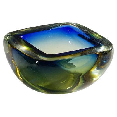 Mid-Century Modern Murano Blue and Yellow Sommerso Art Glass Bowl, 1960s-KJP-1726004