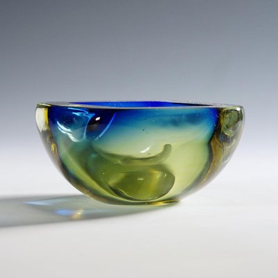 Mid-Century Modern Murano Blue and Yellow Sommerso Art Glass Bowl, 1960s-KJP-1726004