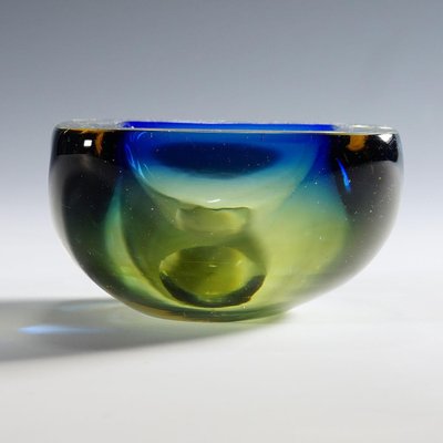 Mid-Century Modern Murano Blue and Yellow Sommerso Art Glass Bowl, 1960s-KJP-1726004