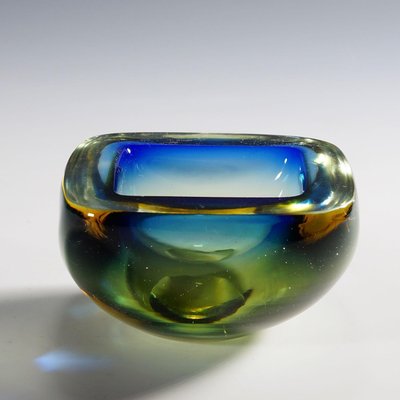 Mid-Century Modern Murano Blue and Yellow Sommerso Art Glass Bowl, 1960s-KJP-1726004