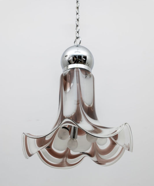 Mid-Century Modern Murano Glass and Steel Pendant from AV Mazzega, Italy, 1970s