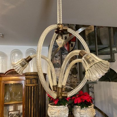 Mid-Century Modern Murano Glass & Brass Chandelier by Barovier for Barovier & Toso, 1950s-NMK-1155220