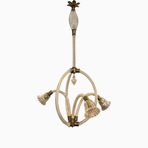 Mid-Century Modern Murano Glass & Brass Chandelier by Barovier for Barovier & Toso, 1950s-NMK-1155220