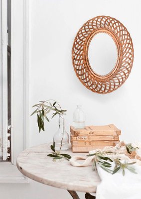 Mid-Century Modern Natural Fiber Oval Wall Mirror, France, 1960s-UZ-915470