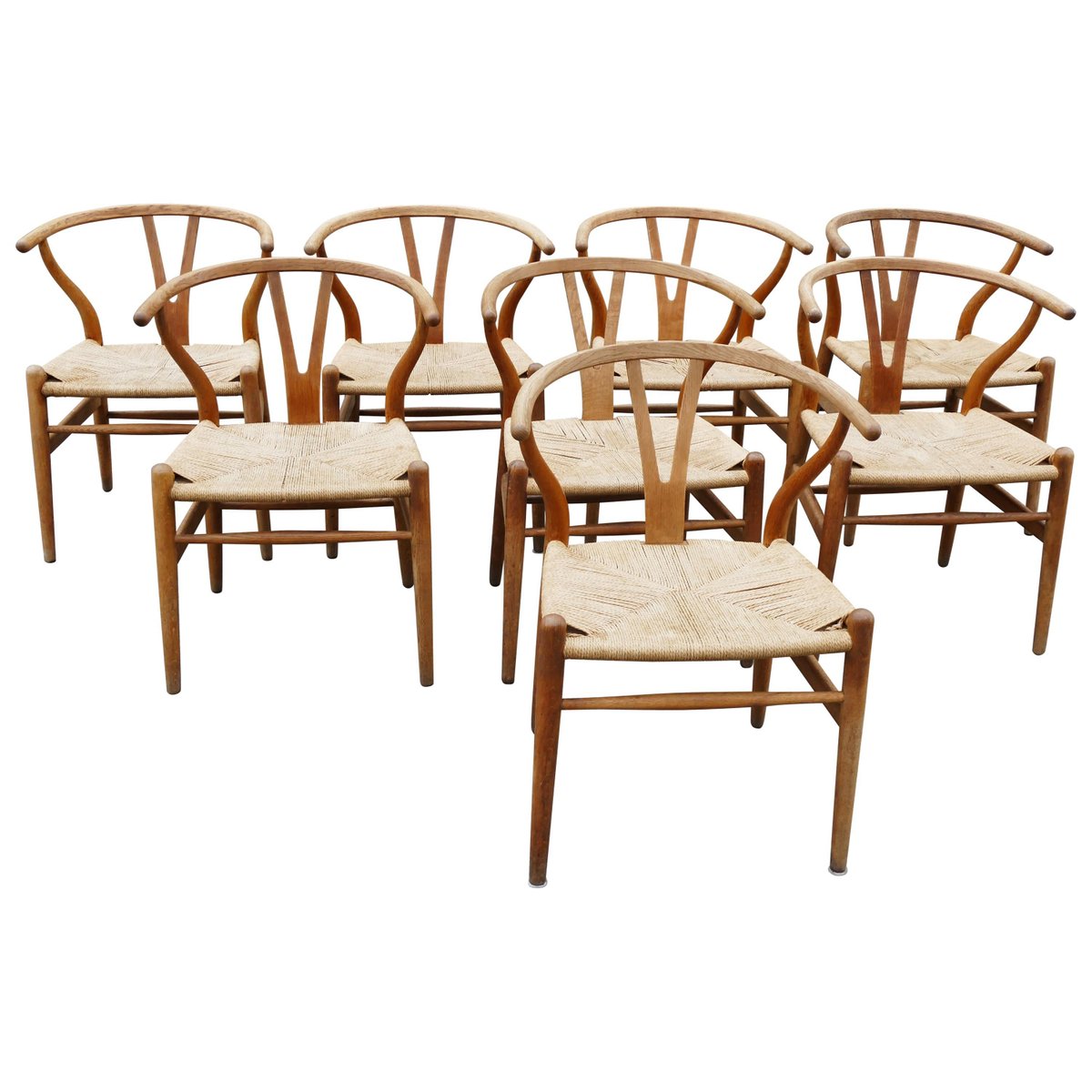 Mid-Century Modern Oak Wishbone Chairs by Hans Wegner, Set of 8