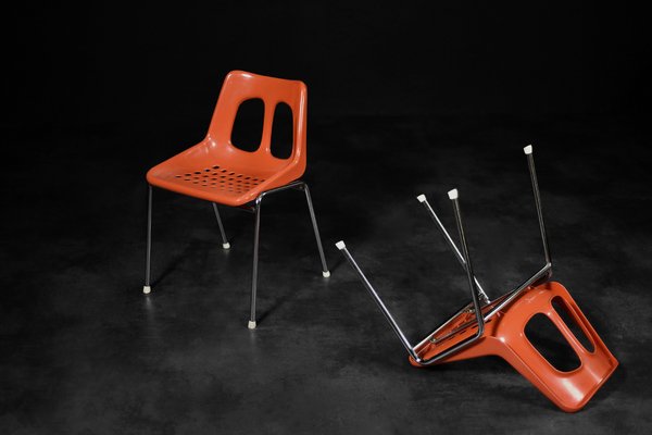 Mid-Century Modern Orange Plastic and Chrome Chairs from Plasson, 1960s, Set of 2-ZAA-1792511