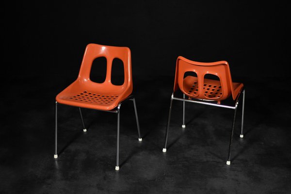 Mid-Century Modern Orange Plastic and Chrome Chairs from Plasson, 1960s, Set of 2-ZAA-1792511