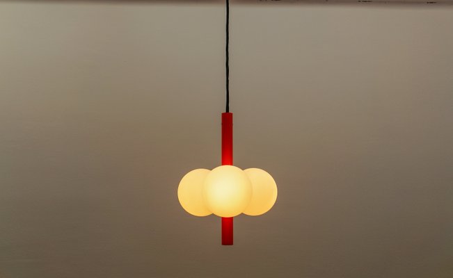 Mid-Century Modern Orange - White Sputnik Pendant Lamp by Kaiser Leuchten, Germany, 1960s-KQB-2028009