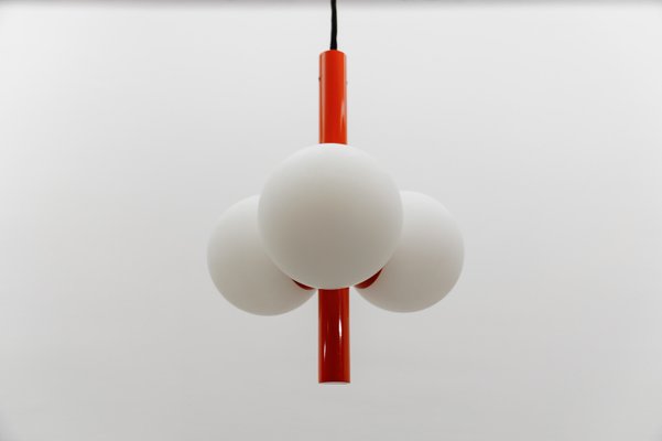 Mid-Century Modern Orange - White Sputnik Pendant Lamp by Kaiser Leuchten, Germany, 1960s-KQB-2028009