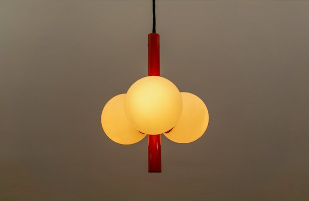 Mid-Century Modern Orange - White Sputnik Pendant Lamp by Kaiser Leuchten, Germany, 1960s-KQB-2028009