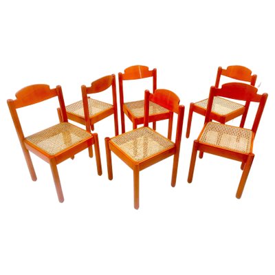 Mid-Century Modern Orange Wooden Chairs, Italy, 1960s, Set of 6-FGA-1317344