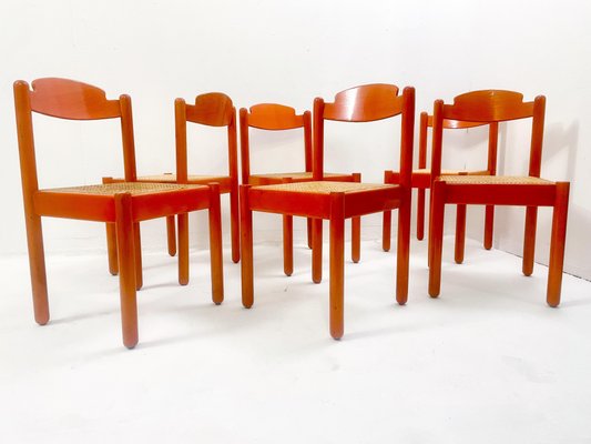 Mid-Century Modern Orange Wooden Chairs, Italy, 1960s, Set of 6-FGA-1317344