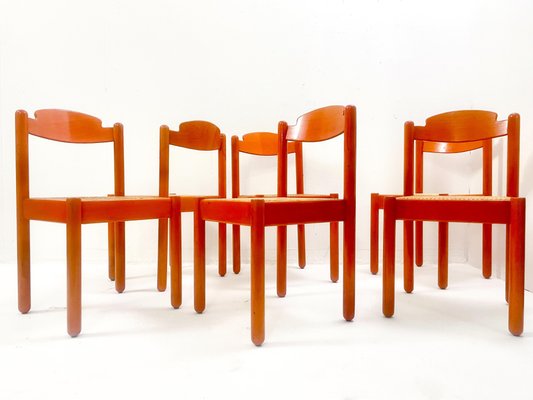 Mid-Century Modern Orange Wooden Chairs, Italy, 1960s, Set of 6-FGA-1317344