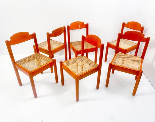 Mid-Century Modern Orange Wooden Chairs, Italy, 1960s, Set of 6-FGA-1317344