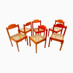 Mid-Century Modern Orange Wooden Chairs, Italy, 1960s, Set of 6-FGA-1317344