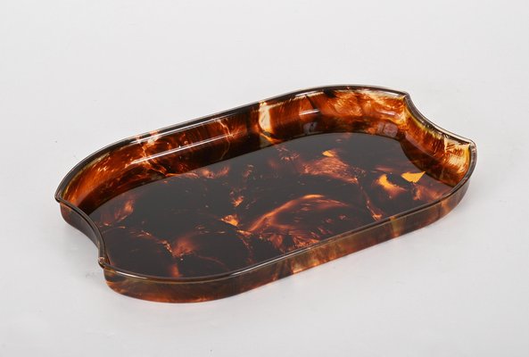 Mid-Century Modern Oval Serving Tray in Tortoiseshell Effect Acrylic Glass, Italy, 1970s-JDR-1743400