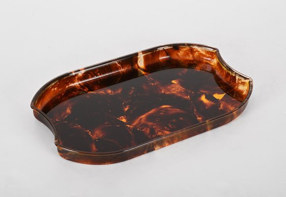 Mid-Century Modern Oval Serving Tray in Tortoiseshell Effect Acrylic Glass, Italy, 1970s-JDR-1743400