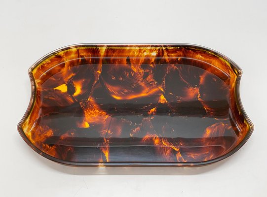 Mid-Century Modern Oval Serving Tray in Tortoiseshell Effect Acrylic Glass, Italy, 1970s-JDR-1743400