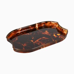 Mid-Century Modern Oval Serving Tray in Tortoiseshell Effect Acrylic Glass, Italy, 1970s-JDR-1743400