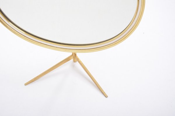 Mid-Century Modern Oval Vanity Brass Table Mirror from Vereinigte Werkstätten Collection, 1960s-FN-695044