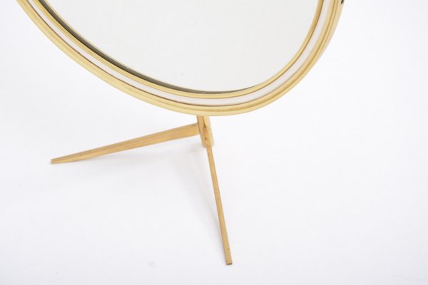 Mid-Century Modern Oval Vanity Brass Table Mirror from Vereinigte Werkstätten Collection, 1960s-FN-695044