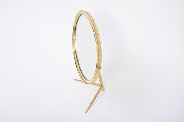 Mid-Century Modern Oval Vanity Brass Table Mirror from Vereinigte Werkstätten Collection, 1960s-FN-695044