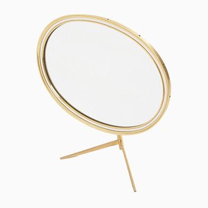 Mid-Century Modern Oval Vanity Brass Table Mirror from Vereinigte Werkstätten Collection, 1960s-FN-695044