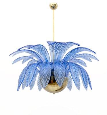 Mid-Century Modern Palm Leaf Chandelier in Murano Glass and Brass, 1970s-FER-1797138