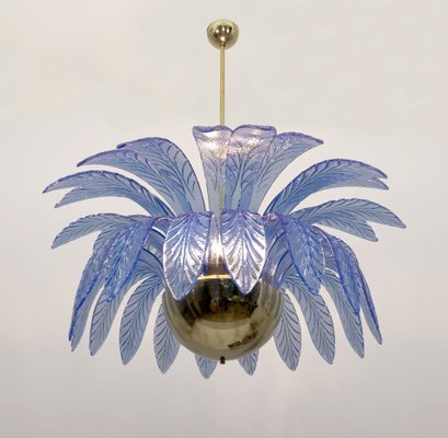 Mid-Century Modern Palm Leaf Chandelier in Murano Glass and Brass, 1970s-FER-1797138