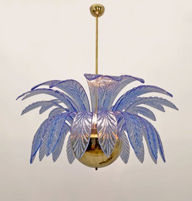 Mid-Century Modern Palm Leaf Chandelier in Murano Glass and Brass, 1970s-FER-1797138