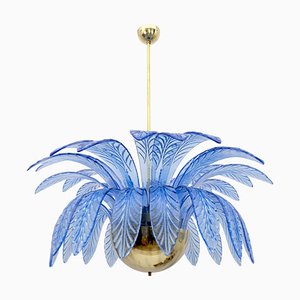 Mid-Century Modern Palm Leaf Chandelier in Murano Glass and Brass, 1970s-FER-1797138