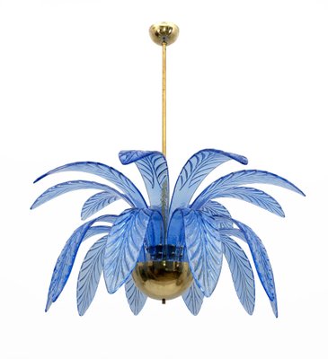 Mid-Century Modern Palm Leaves Chandelier in Light Blue Murano Glass and Brass, 1970-FER-1798667