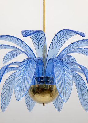 Mid-Century Modern Palm Leaves Chandelier in Light Blue Murano Glass and Brass, 1970-FER-1798667