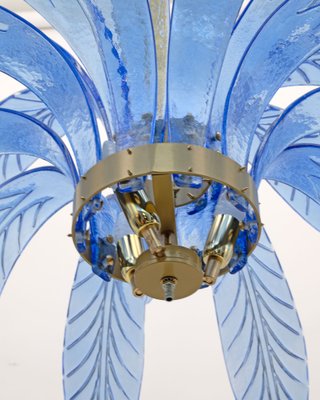 Mid-Century Modern Palm Leaves Chandelier in Light Blue Murano Glass and Brass, 1970-FER-1798667