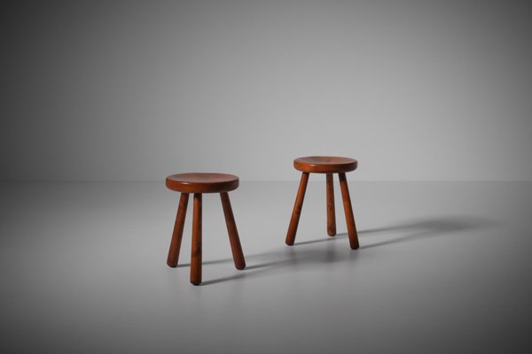 Mid-Century Modern Pine Stools, France, 1960s, Set of 2-CO-1351693