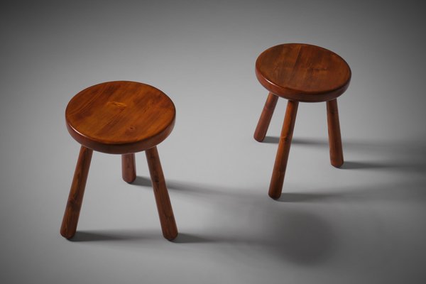 Mid-Century Modern Pine Stools, France, 1960s, Set of 2-CO-1351693