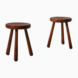 Mid-Century Modern Pine Stools, France, 1960s, Set of 2-CO-1351693