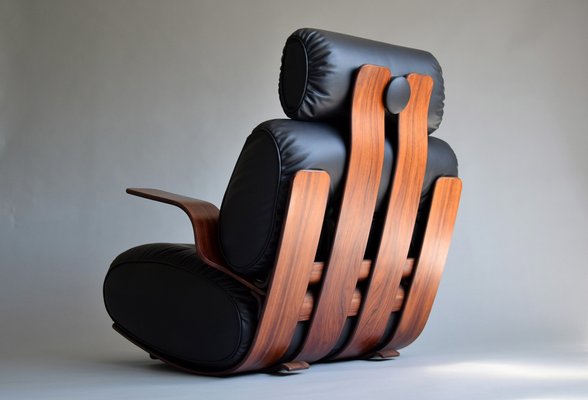 Mid-Century Modern Plywood and Leather Rocking Chair-IEI-945000