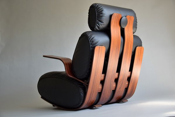 Mid-Century Modern Plywood and Leather Rocking Chair-IEI-945000