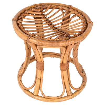 Mid-Century Modern Rattan and Bamboo Italian Round Stool, 1960s-JDR-1388283